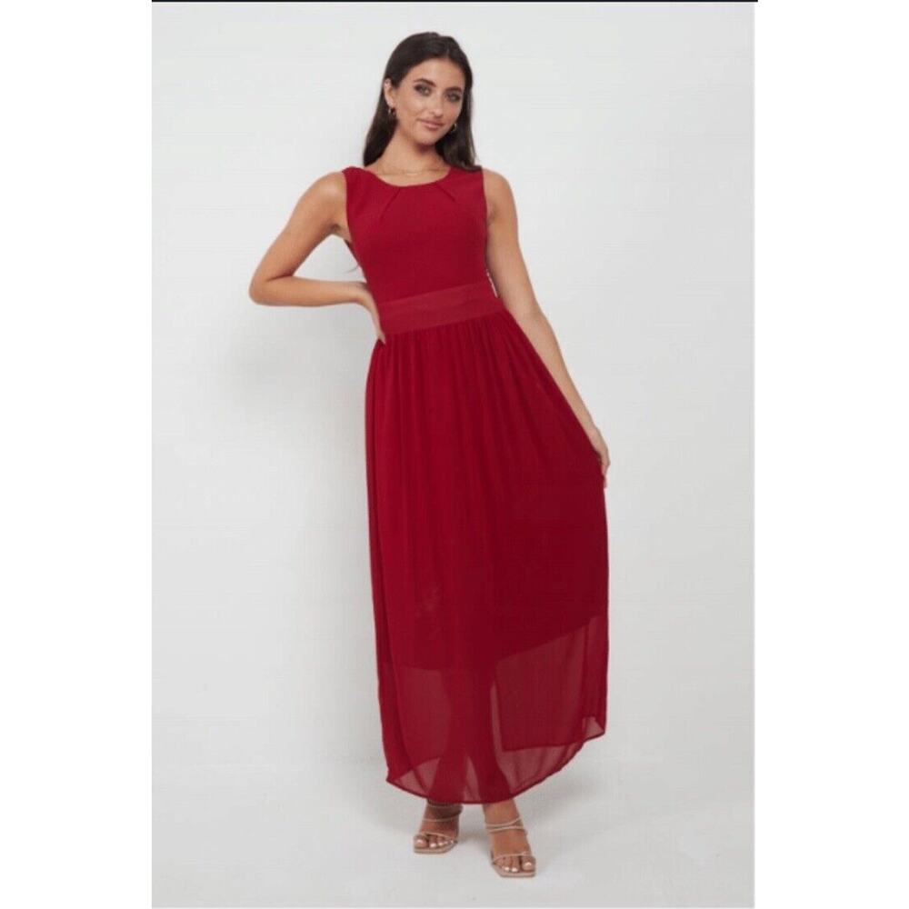 NWT ASOS Angeleye Burgundy Pleated Chiffon Dress 12 Wedding Guest Cocktail